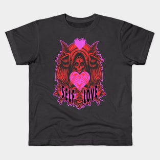 “Celebrate Your Self-Love on Valentine’s Day with this Skull and Wings Illustration” Kids T-Shirt